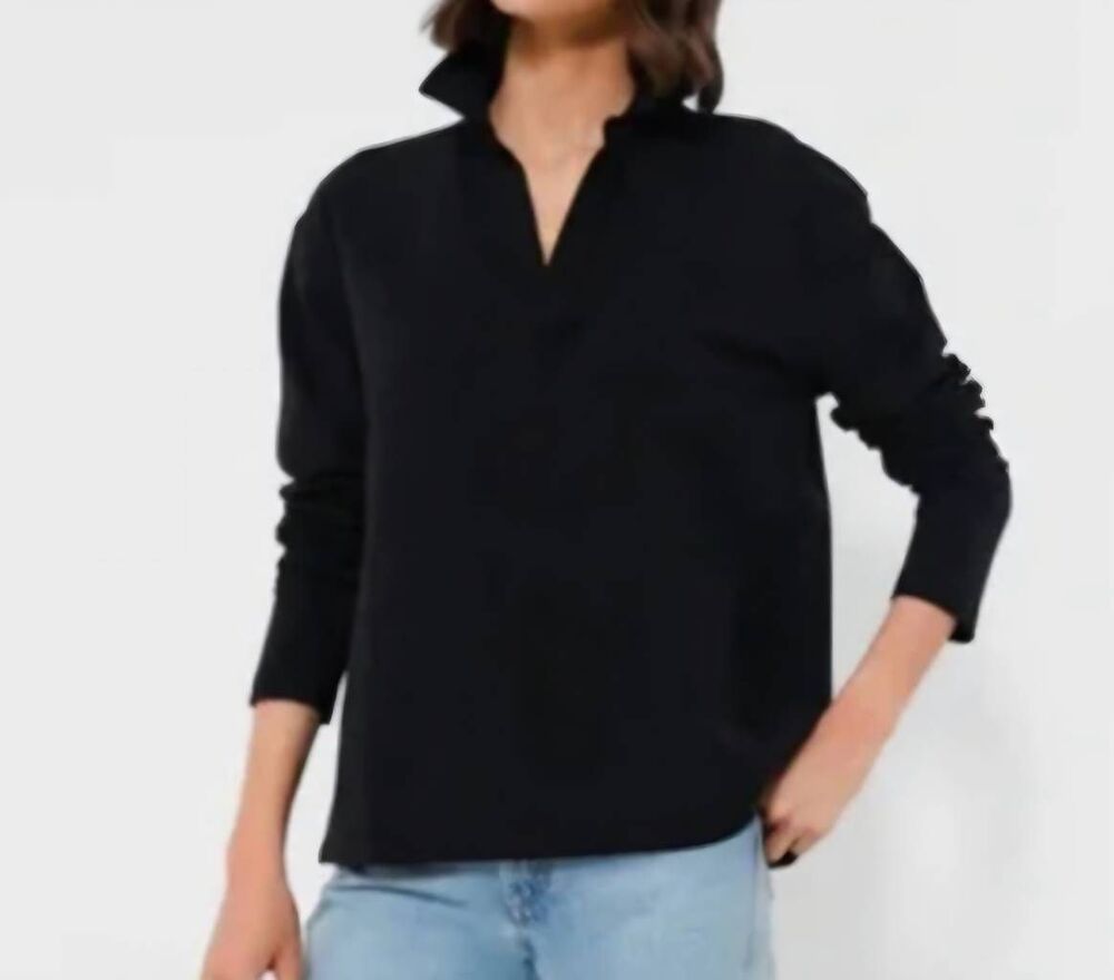 NWT Tuckernuck Pomander Place Polo Pullover Collared Sweatshirt Black Size Small